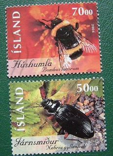 ICELAND 2004 Insects Beetle Bumble Bee Used Facit 1108 9 Scott 1029 30