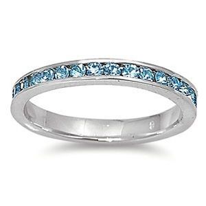 Sterling Silver eternity Ring with Aquamarine CZ   Free Engraving
