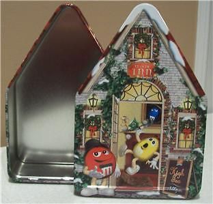 Colorful M&M Ye Olde Inn Holiday Tin Building