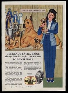 1944 champion Great Dane & puppy dogs art General Tire vintage print