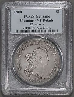 Draped Bust Dollar PCGS Genuine with VF details. 12 Arrows variety