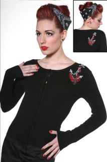 Black Cardigan Sweater Embroidered Nautical Fouled Anchor Living Dead