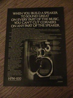 1977 HPM 100 PIONEER SPEAKER ADVERTISEMENT MUSIC SOUND AD