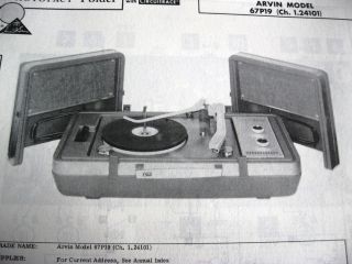ARVIN 67P19 PHONOGRAPH / RECORD PLAYER PHOTOFACT