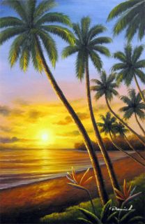 Hawaii Tahiti Beach Surfing Ocean Sunset Art Painting