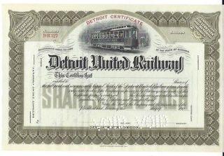 DETROIT UNITED RAILROADEARLY 1900S UNISSUED STOCK CERTIFICATE