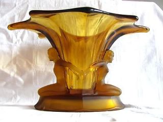 ANTIQUE, ART DECO WALTHER & SOHNE AMBER GLASS VASE WITH FROSTED