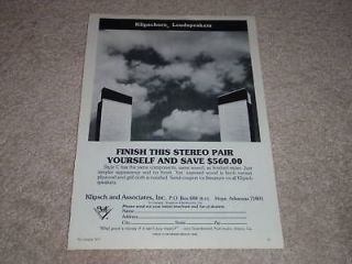 Klipsch Klipschorn Speaker Ad, 1975,Very Rare
