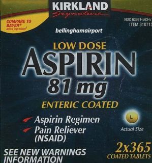 Low Dose Aspirin 730 ct Enteric Coated Kirkland FASTSHP