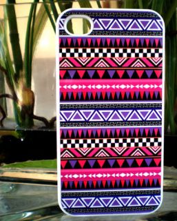 iPhone 4 / 4S Purple / Fuchsia Tribal Print Case or AT&T Verizon Aztec