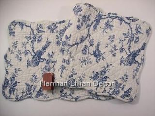 Ivory (Off White) and Blue 100% Cotton Quilted Runner 12 x 42 French