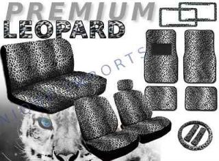 Snow Leopard 17pc Car Seat Covers Animal Print Bench Floor Mats