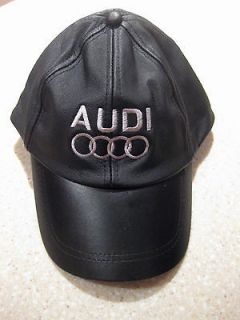 AUDI RINGS LOGO BLACK LEATHER BASEBALL CAP HAT EMBROIDERED A6 A5
