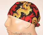 gold dragon red flames mens surgical scrub hat cap G85