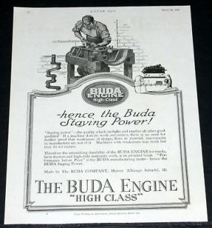 1918 OLD WWI MAGAZINE PRINT AD, BUDA HIGH CLASS TRUCK ENGINES