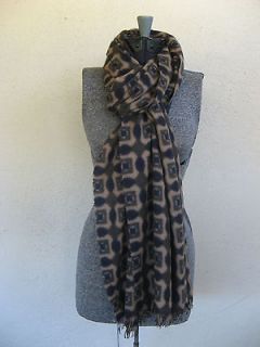 MARNI Large Brown Cubism Print CASHMERE Oblong SCARF NWT