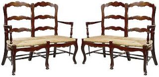 MAHOGANY FRENCH PROVINCIAL SETTEE/BENCH, RUSH SEAT, FRENCH COUNTRY