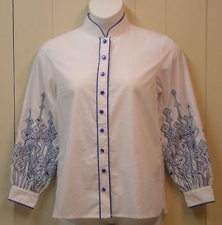 Bob Mackie Embroidered Sleeve Shirt Size XL White