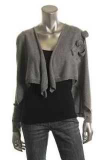 Autumn Cashmere NEW Gray Cashmere Ribbed Trim Open Front Cardigan