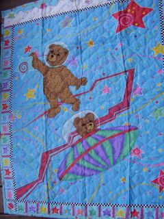 Ship Teddy Bear Stars Polka dots Baby Quilt Blanket Quilted Reversible