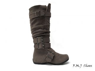 FMJ shoes D53 New Knee High Adjustable Straps Suede Flat Winter Boots