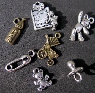 Baby Shower Nursery Pendants Gift Present Silver LOT beads jewelry