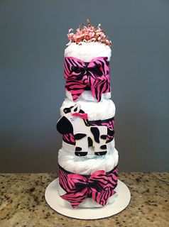 Precious baby pink zebra diaper cake