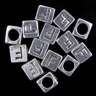 20 7mm pewter alphabet cube bead letter F