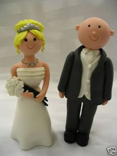 Handmade Blonde Bride & Bald Groom Wedding Cake Topper