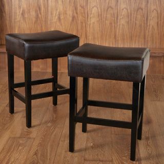 Set of 2 Backless Brown Leather Counter Height Stools