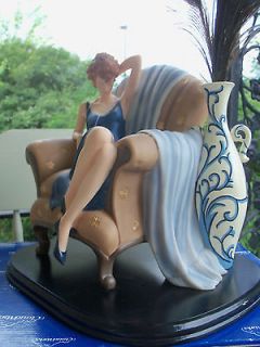 2007 Cloudworks Lady In Chair Figurine With Peacock Feathers 10 x