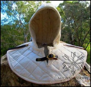 Hood. White Arming Cap   Padded Coif & Gorget for Medieval Helmet