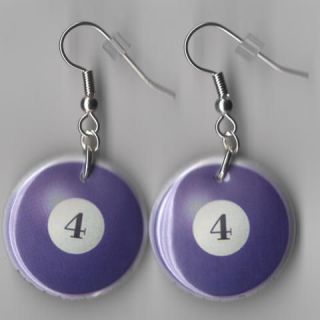 Billiards pool Ball Fashion Earrings dangle pins Purple stick cue