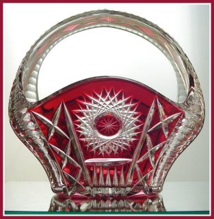 CRANBERRY RED PINK Basket Bowl Candy Dish CUT TO CLEAR CRYSTAL Bavaria