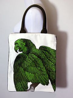 THOMAS PAUL Tote Bag Ivory with Green Parrot in Canvas NEW