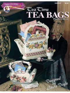 TEA TIME TEA BAGS, Plastic Canvas Pattern Book, 4 GIFT BAGS, New, Rare