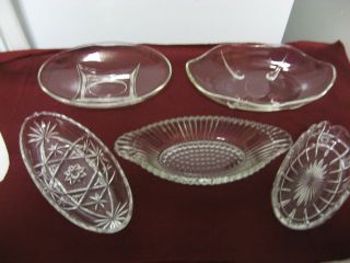 Lot 5 Older Various Clear Glass Banana Boat Style Candy,Sweets Bowls