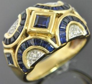Tone 18K Gold 2.06 TW Natural Sapphire Diamond Cigar Dome Band Ring