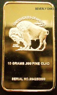 Newly listed 10 GRAM .999 FINE GOLD CLAD BUFFALO BISON BU ART BAR