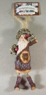 Simulated Wood Carved Sant Claus Christmas Ornament Tree Log Body