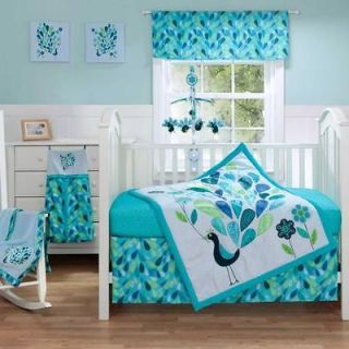 Peacock Blue 4 Piece Baby Crib Bedding Set with Bumper by Bananafish