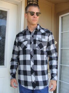 SAILOR JERRY Long Sleeve Cotton Flannel BUFFALO Gray & Black shirt S