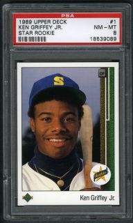JR.~1989 UPPER DECK GRADED PSA 8 NM MT MLB ROOKIE BASEBALL RC CARD#1