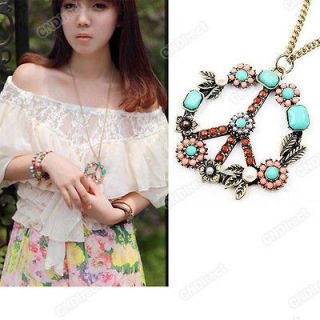 1pcs Europestyle Vintage Peace Sign Inserting Colorful Beads Necklace