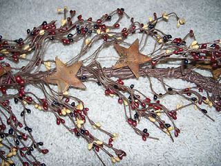 Primitive Colonial Mix Pip Garland With Rusty Tin Stars