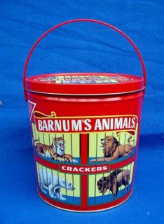 Vintage 1991 BARNUMS Animals Crackers Round Tin Pail Box by Nabisco