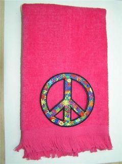 hippy peace sign bath hand towel sign symbol flowered applique hippie