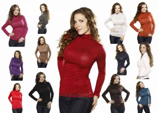 Basic Womens/Girls Turtleneck Stretch Long Sleeve Casual Solid T Shirt