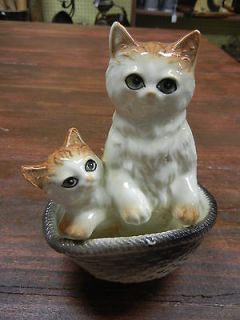 Vintage Ceramic Kittens Cats in a Basket Pottery