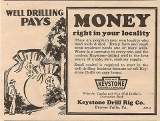 1926 KEYSTONE WELL DRILL RIG DRILLING AD BEAVER FALLS PA PENNSYLVANIA